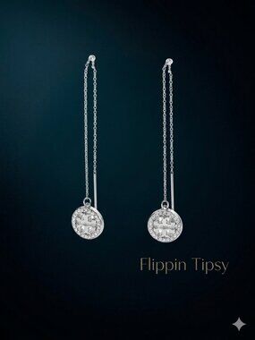 Stunning Auth Tory Burch Silver Miller Icon Pavé Threader Earrings